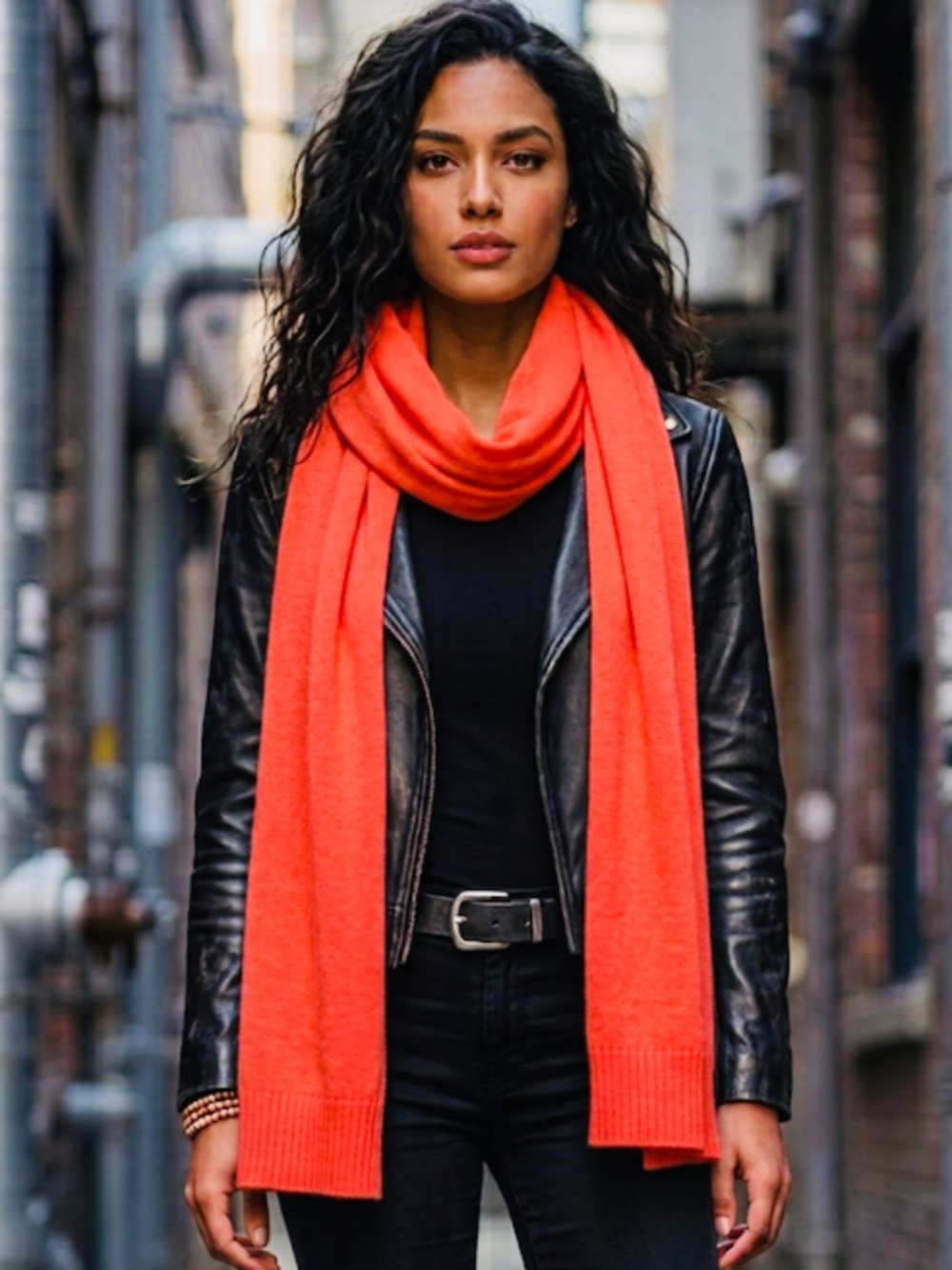 RARE DG2 Diane Gilman 100% Cashmere Scarf No Fringe Orange Coral NWT